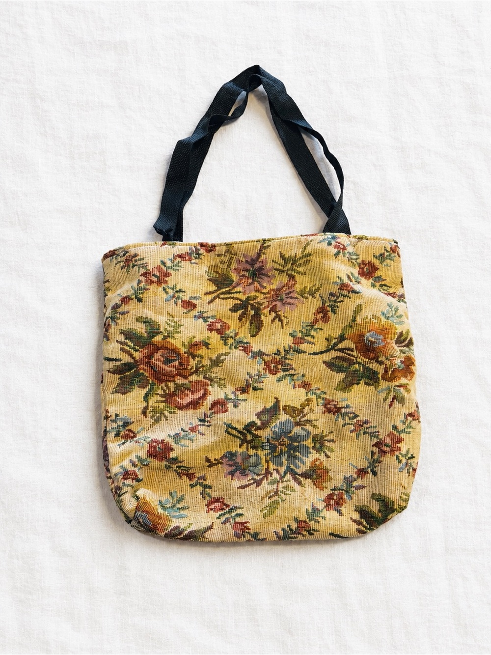 Vintage Style Floral Tapestry Tote Bag in Mustard